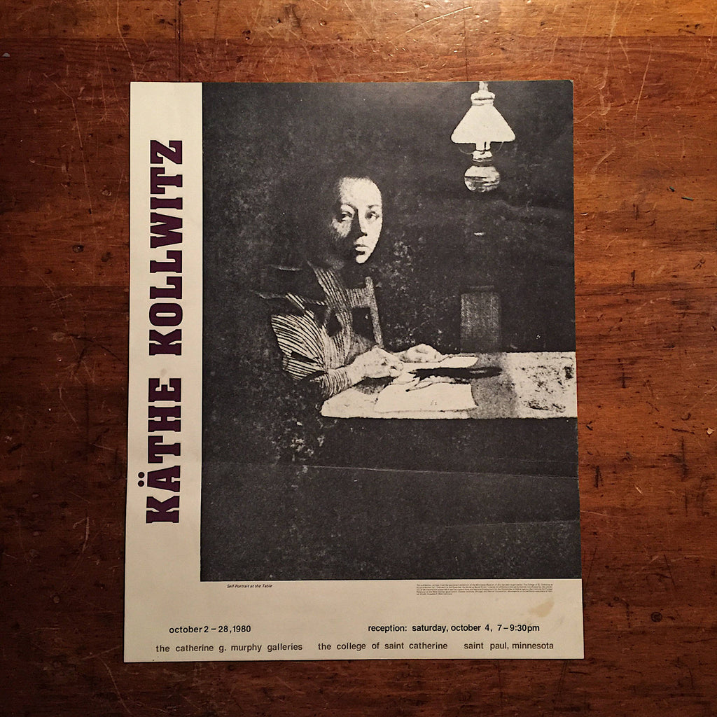 Kathe Kollwitz Exhibition Poster - 1980 - Catherine G. Murphy Gallery - Minnesota - Rare Vintage Art Poster - Self Portrait at the Table