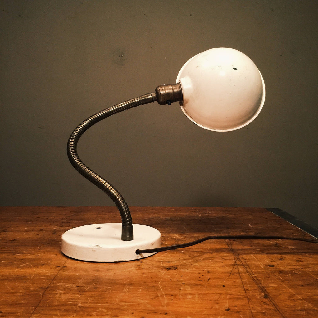 Vintage Industrial Gooseneck Desk Lamp - 1940s - White Accent Shade - Original Vintage Lighting - Industrial Lighting - Industrial Decor