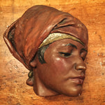 Vintage Plaster Bust of Woman in Headdress - 1950s? - Vintage Wall Art - Painted Plaster Sculpture - Vintage Wall Sculpture