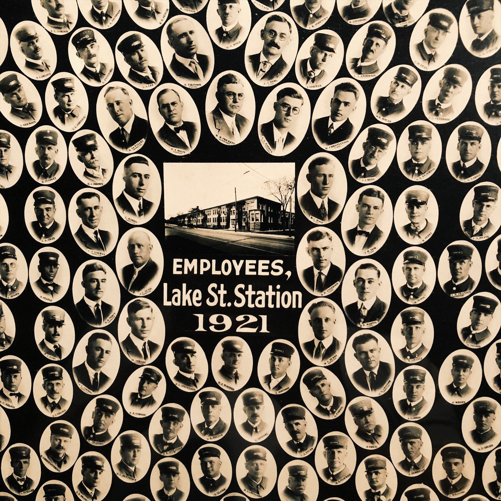 Antique Streetcar Station Photograph - Minneapolis - 1921 - Lake Street Station - Rare Streetcar Photograph - Unusual - 25" x 21" - Vintage