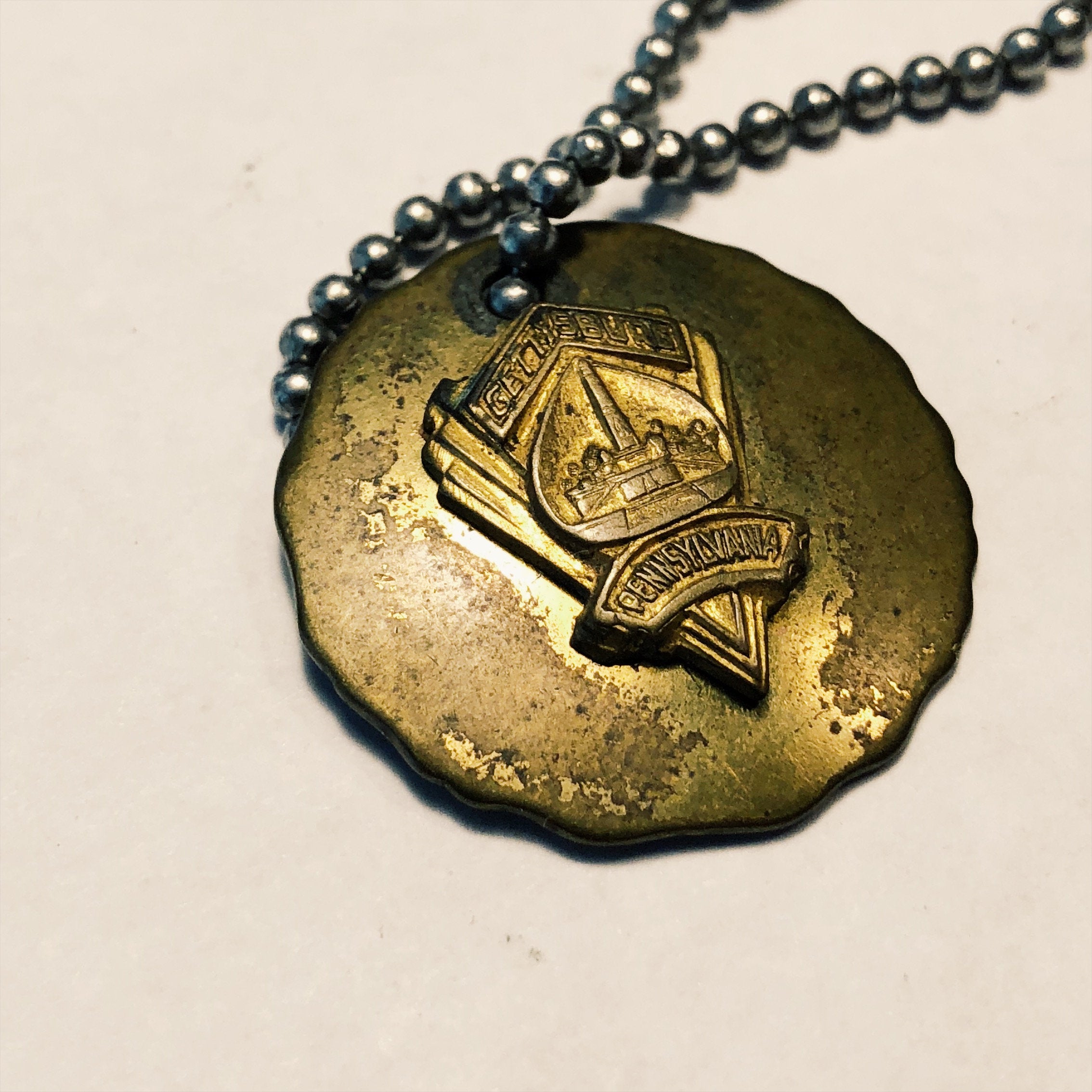 Antique Brass Gettysburg Medallion Pendant - 1930s? - Rare Gettysburg Pendants - Civil War collectibles - Battle of Gettysburg - Union