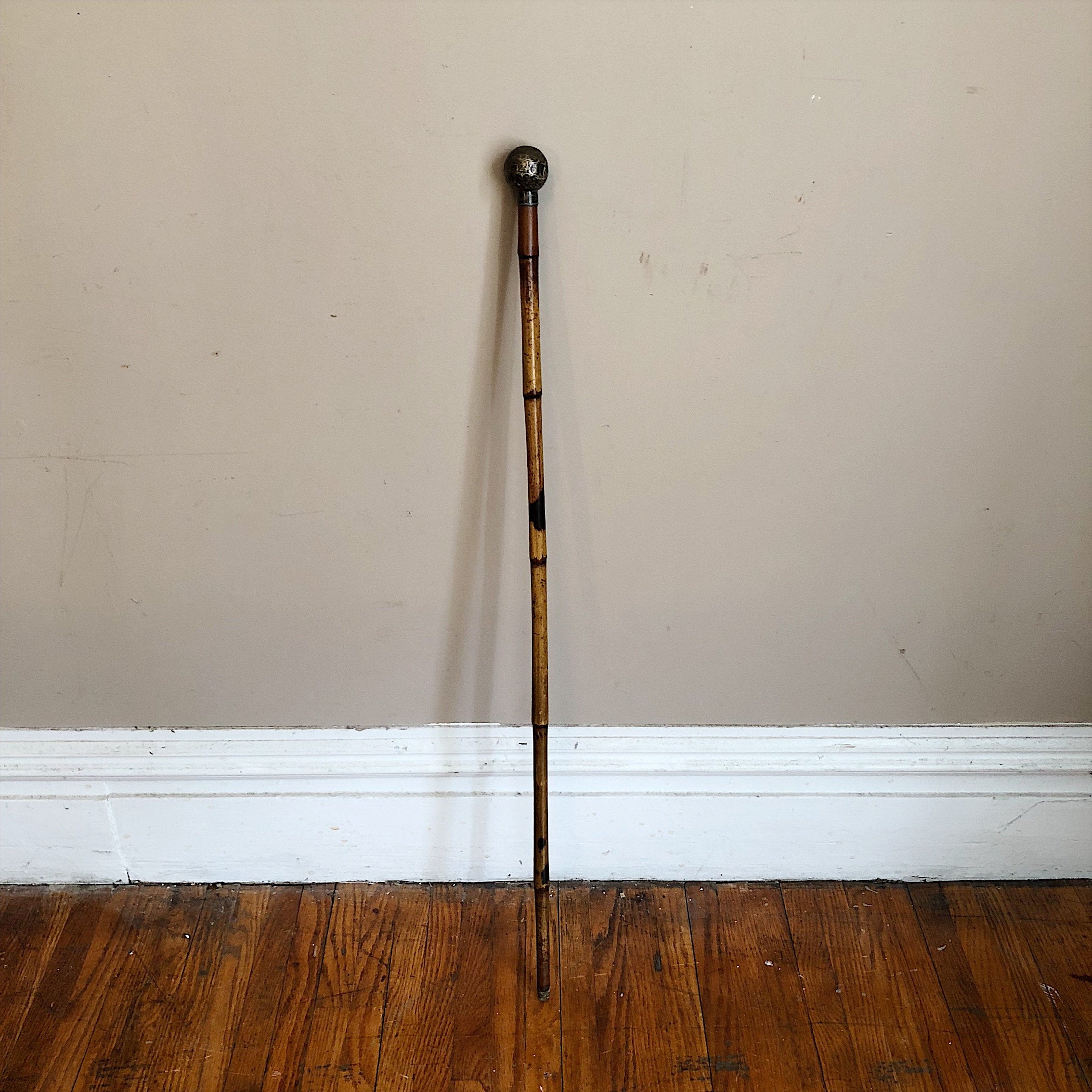 Antique Silver Walking Cane with Bamboo Shaft - British - London 1886 - Hallmarked - Sterling Silver Marks - Victorian Cane - Peaky Blinders