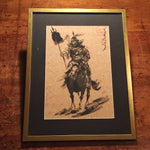 Chinese Painting of Soldier on Horseback - Signed by Mystery Artist - Stamped - Rice Paper? - Vintage Chinese Wall Art - War Art