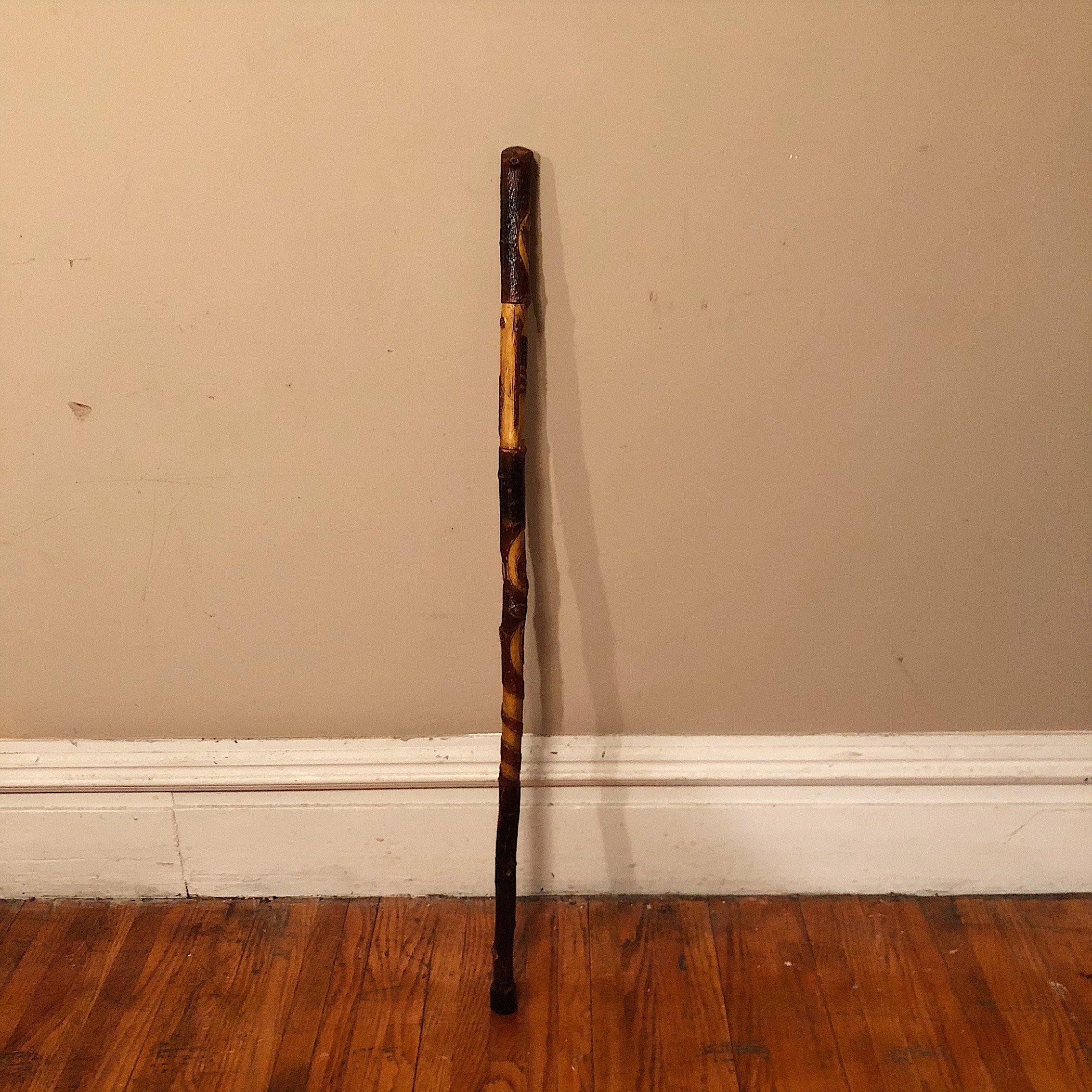 American Folk Art Walking Cane of Flag and Eagle - Early 1900s? - Antique Folk Art Walking Stick - American Flag with Pole - Rare Carving