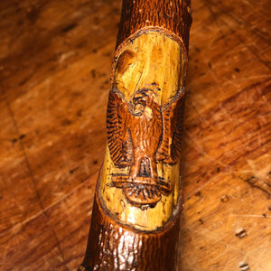 American Folk Art Walking Cane of Flag and Eagle - Early 1900s? - Antique Folk Art Walking Stick - American Flag with Pole - Rare Carving