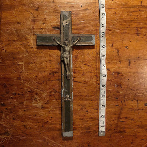 Antique Crucifix with Smiling Skull and Crossbones - Inlay Wood - Turn of the Century - Priest Nuns Crucifix - Religious Wall Art - Rare