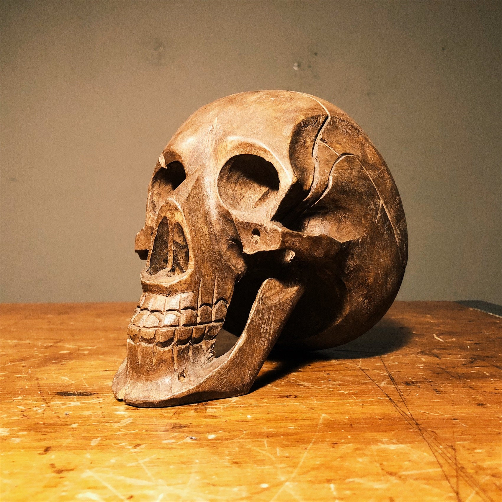 Hand-Carved Wood Skulls, Small