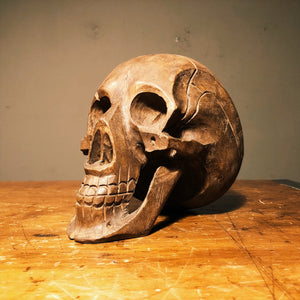 Vintage Wood Carved Skull - India - 1970s? - Hand Carved - Life Size - Ornate Carving - Oddity - Unusual Art Carvings - Creepy Carving
