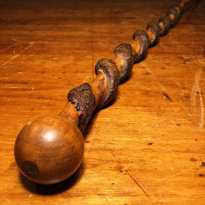 Antique Snake Walking Cane with Knob Top - Early 1900s? -Antique Folk Art Walking Stick - Snakeskin Cane - Folk Art Walking Sticks