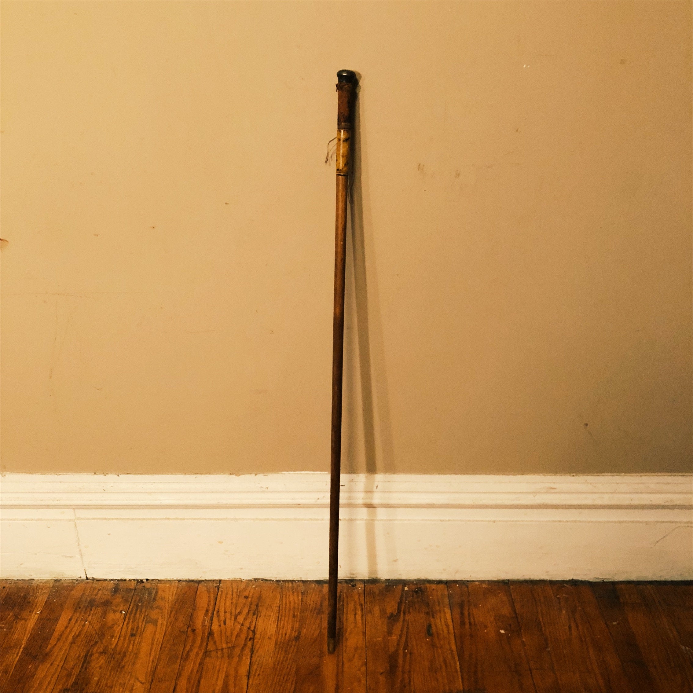 Antique Walking Cane with Sterling Silver Cap - Early 1900s? - Inlay - Antique Wood Walking Stick - Vintage Walking Canes - Rare Form