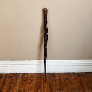 Antique Snake Walking Cane - Folk Art Diamond Willow Stick - Mystery Artist - Turn of the Century - Wood Carved Serpent - Biblical Art