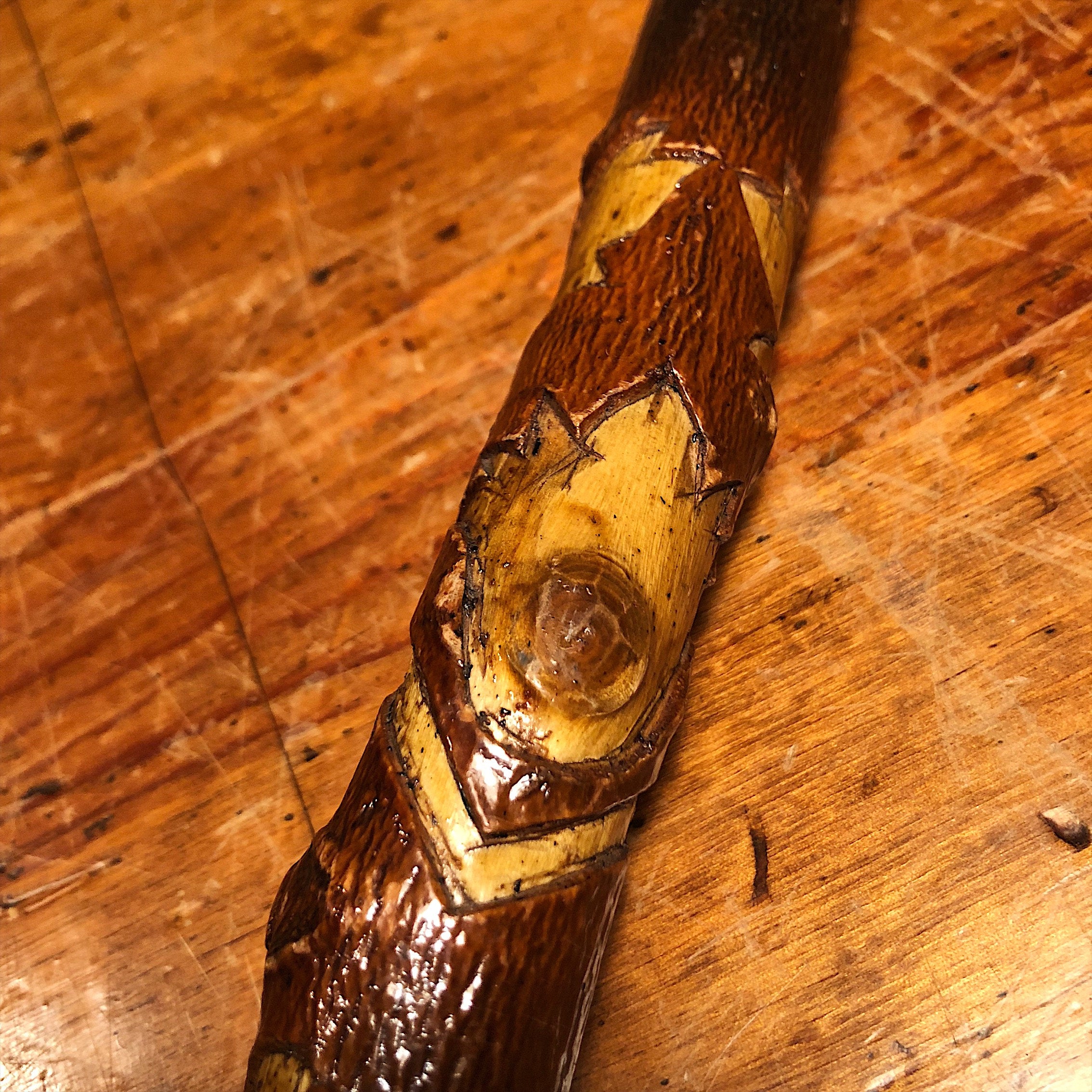 American Folk Art Walking Cane of Flag and Eagle - Early 1900s? - Antique Folk Art Walking Stick - American Flag with Pole - Rare Carving