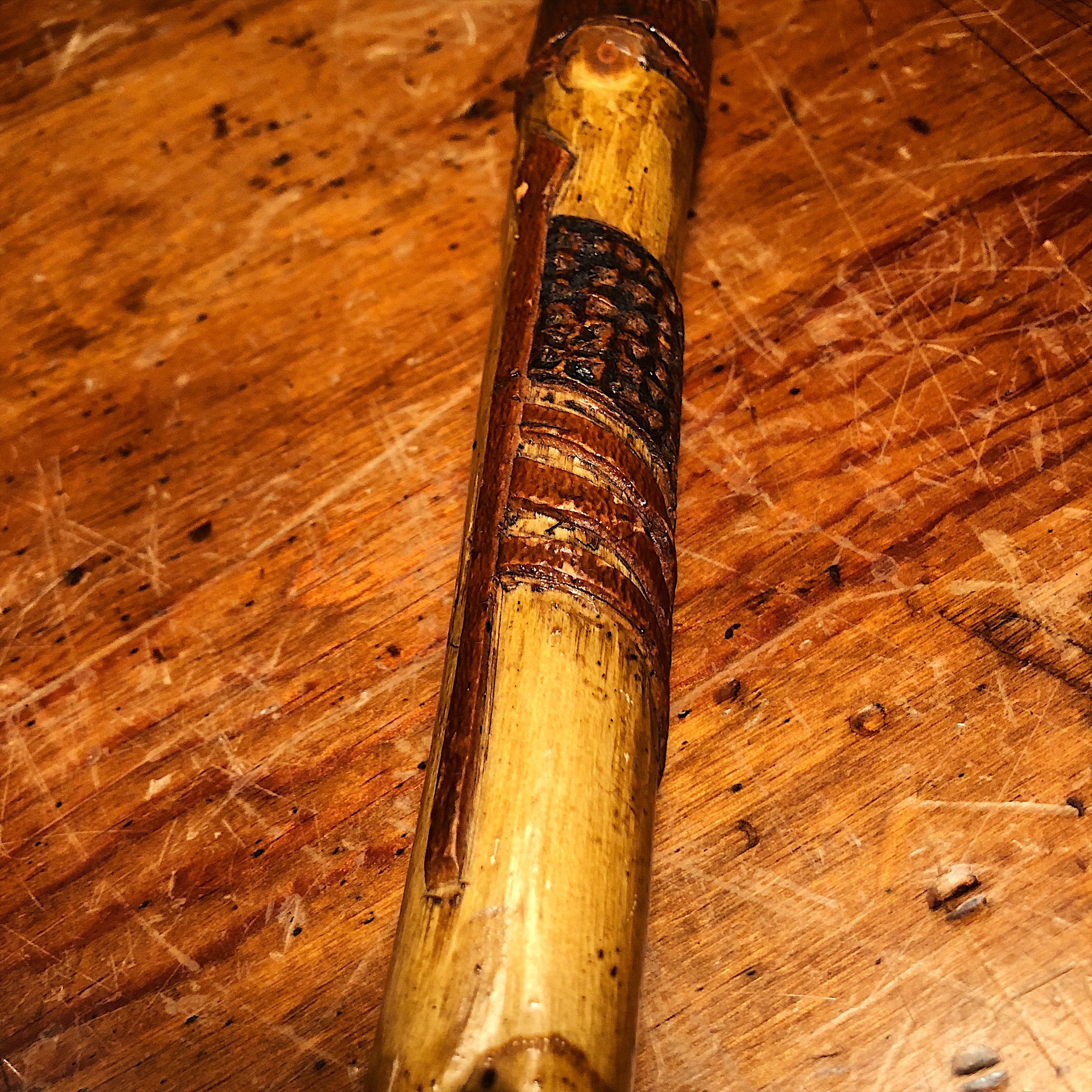 American Folk Art Walking Cane of Flag and Eagle - Early 1900s? - Antique Folk Art Walking Stick - American Flag with Pole - Rare Carving