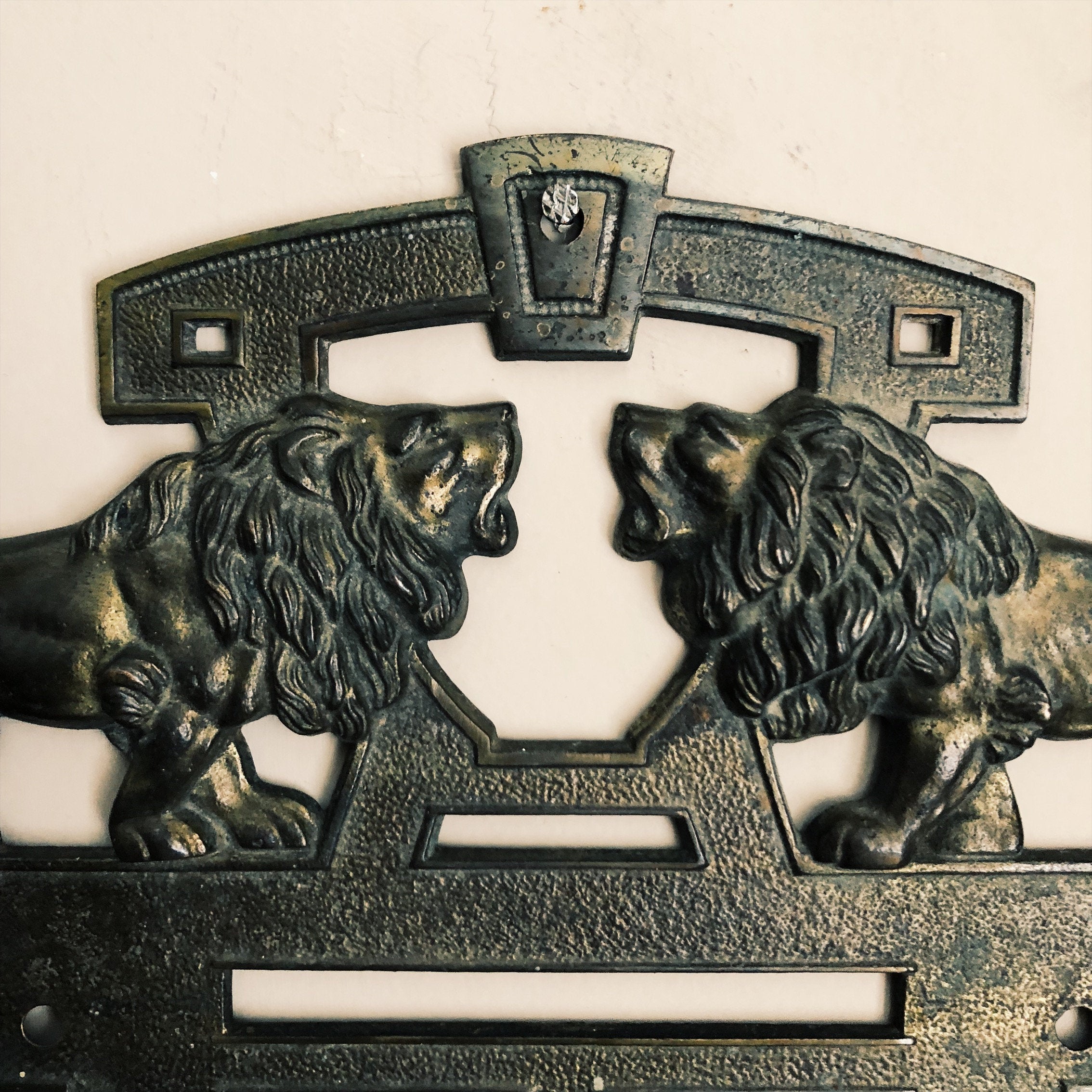 Antique Cast Iron Lion Decal - Antique Bank Advertisement? -