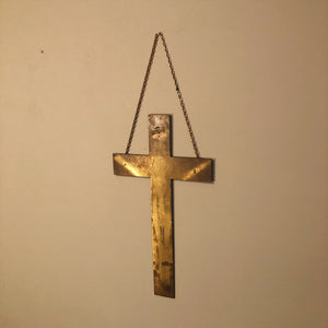 Huge Brass Crucifix Cross with Christ Impression - 26" x 16" - Religious Relic -1940s? - Wall Decor - Chain Link Wall Hanging - Rare