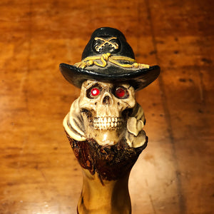 Steven Stikks Skull Walking Cane - No. 325 - 1990s - Old West Soldier - Hand Carved Walking Stick - Signed Stevie Stikks - Skeleton Skull