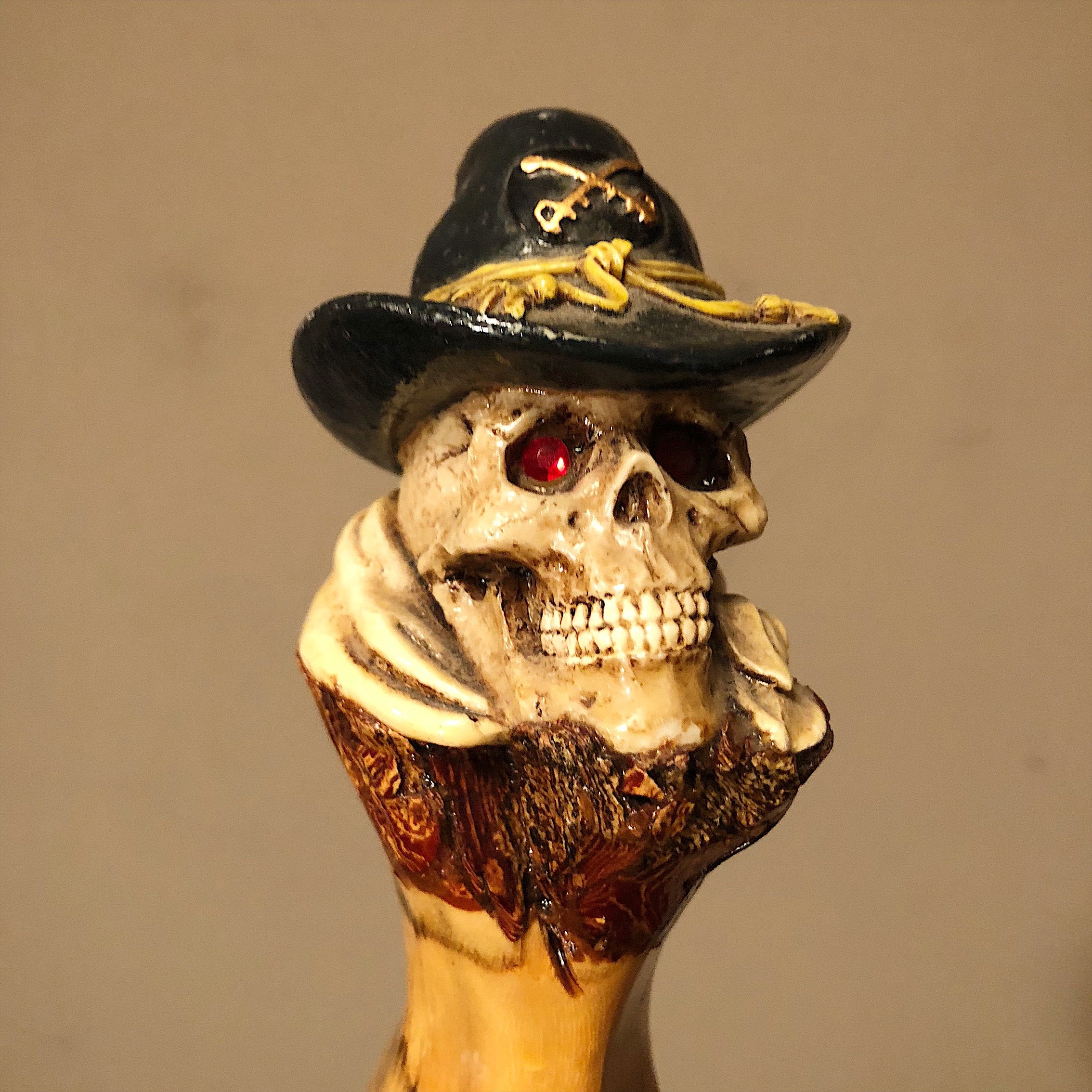 Steven Stikks Skull Walking Cane - No. 325 - 1990s - Old West Soldier - Hand Carved Walking Stick - Signed Stevie Stikks - Skeleton Skull