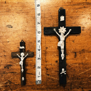 Vintage Crucifixes with Skull and Crossbones - 1940s? - Set of 2 - Priest and Nun Crosses - Unkn