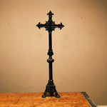 Large Antique Brass Standing Crucifix - French? - 26" - Early 1900s - Gothic Decor - Black Paint Patina - Vintage Religious Cross Decor