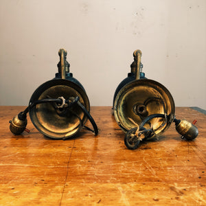 Vintage Industrial Light Fixtures with Black Shades - Set of 2 - Antique Rare Accent Lighting - Bar Decor - Man Cave Lighting - AS IS