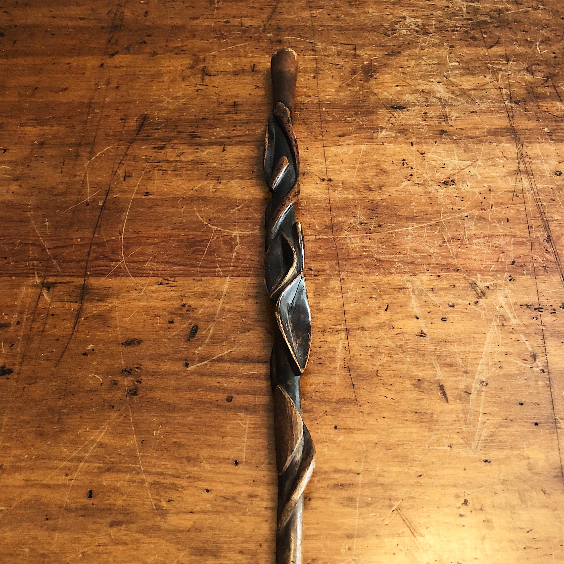 Antique Snake Walking Cane - Folk Art Diamond Willow Stick - Mystery Artist - Turn of the Century - Wood Carved Serpent - Biblical Art