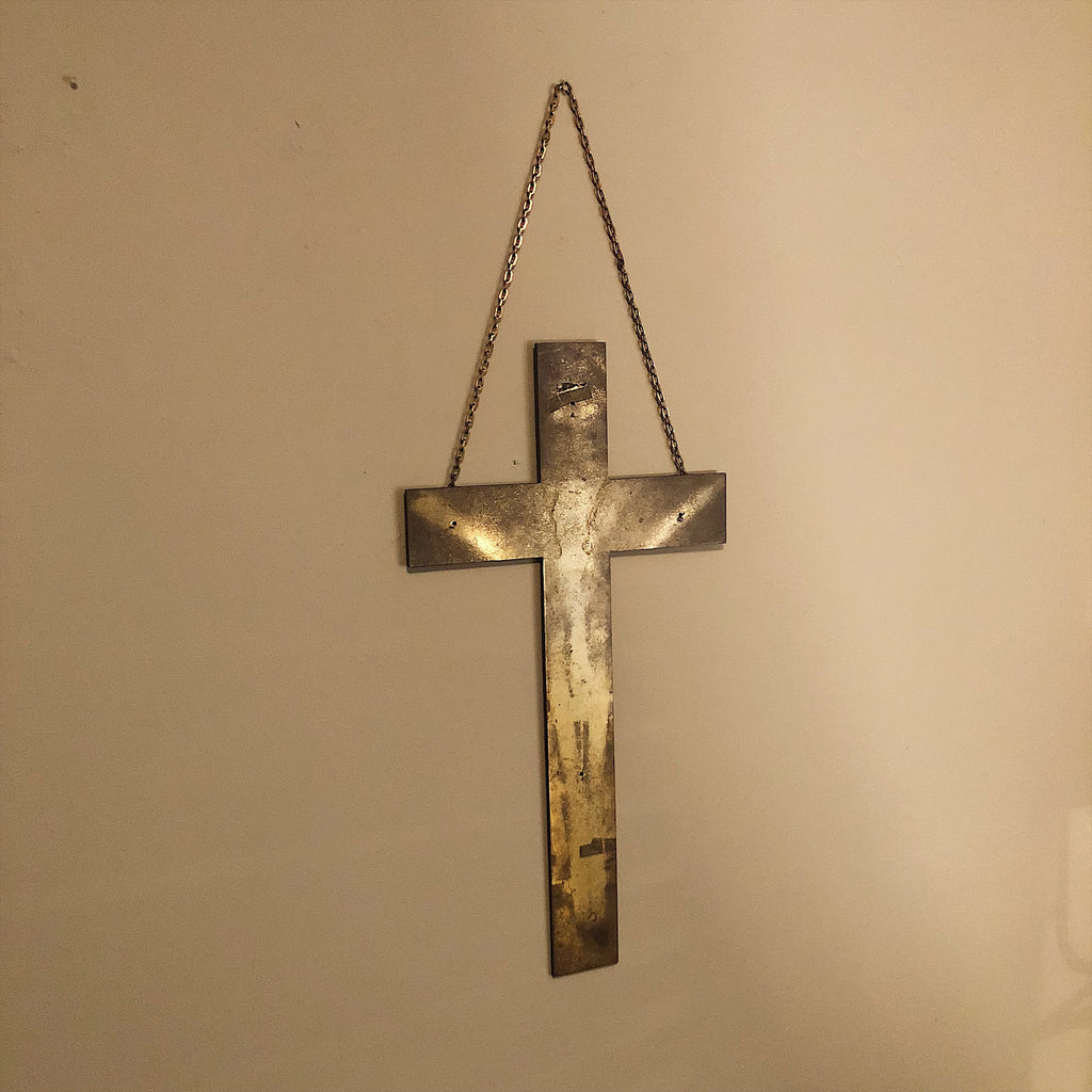 Huge Brass Crucifix Cross with Christ Impression - 26" x 16" - Religious Relic -1940s? - Wall Decor - Chain Link Wall Hanging - Rare