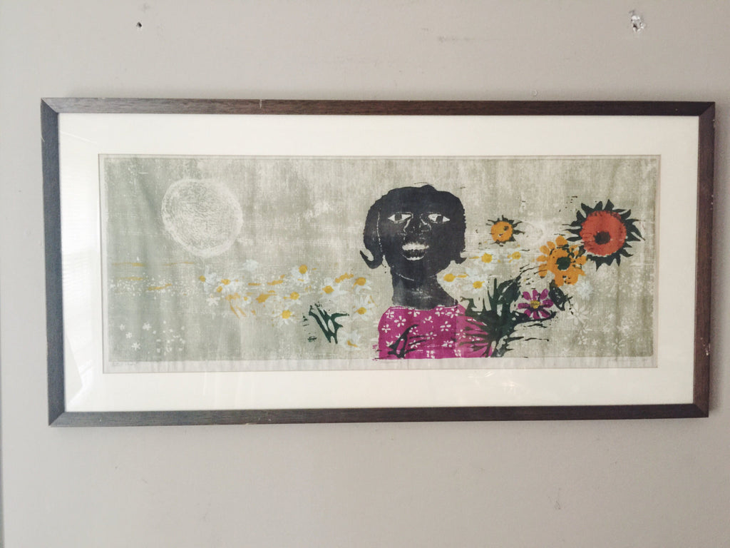 Walter Henry Williams Woodblock Print - Marguerites- Signed Artist Proof - 1961 - Important African American Artist - Rare - Fra