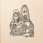 Psychedelic Ink Drawing of Jesus, Mary and Joseph - Framed - Signed - 1966 - Vintage