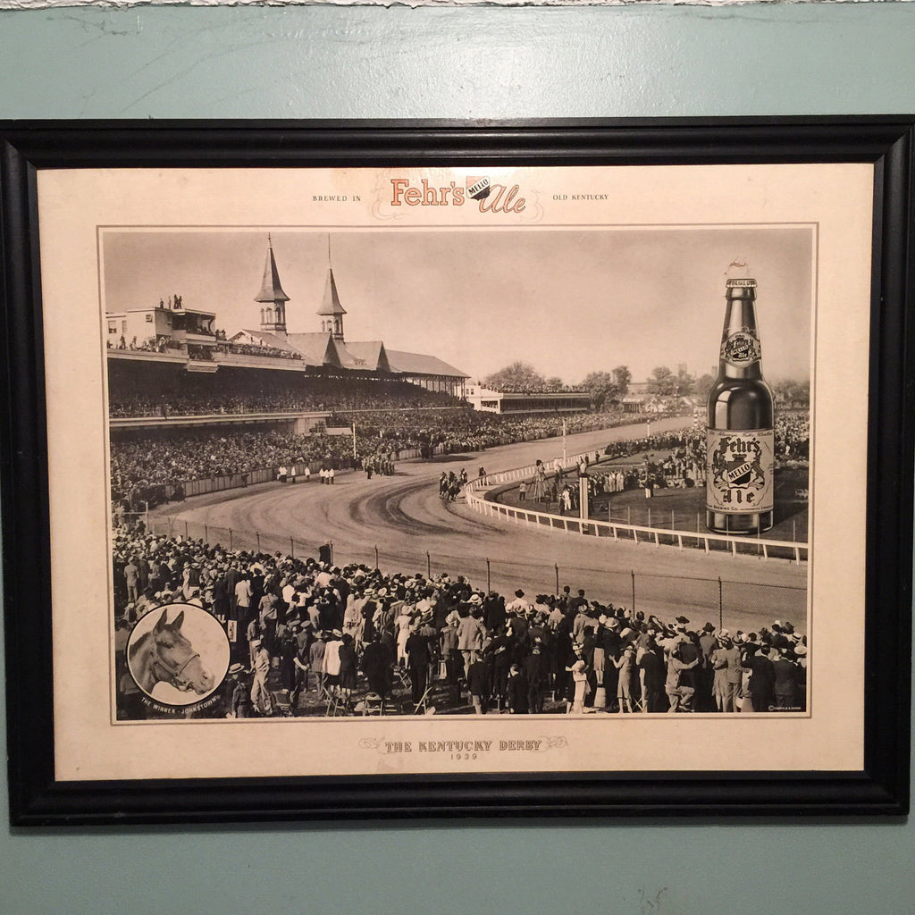 Fehr's Ale Beer Kentucky Derby Sign - Cardboard - 1939 - Johnstown - Rare - Framed - Horse Racing advertising - Large